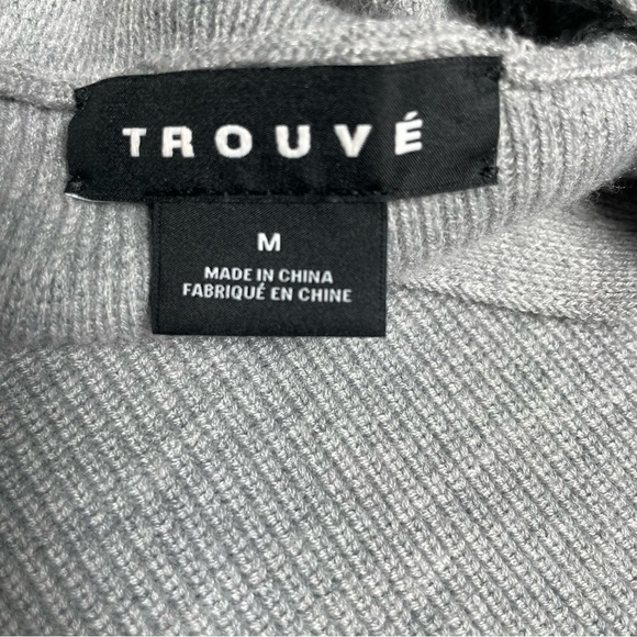 Nordstrom Trouvé Gray V-Neck Lattice Back Cashmere Blend Sweater Women’s Size M - Picture 3 of 9